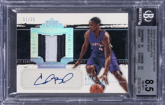 2003-04 UD "Exquisite Collection" Noble Nameplates #CB Chris Bosh Signed Patch Rookie Card (#11/25) – BGS NM-MT+ 8.5/BGS 10